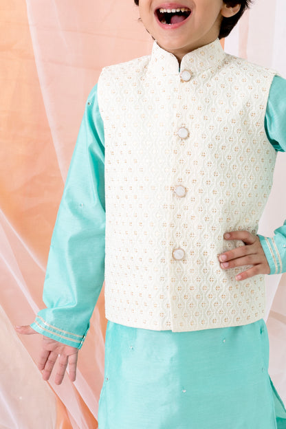Mirror Work Chanderi Kurta With Sequin And Thread Work Jacket