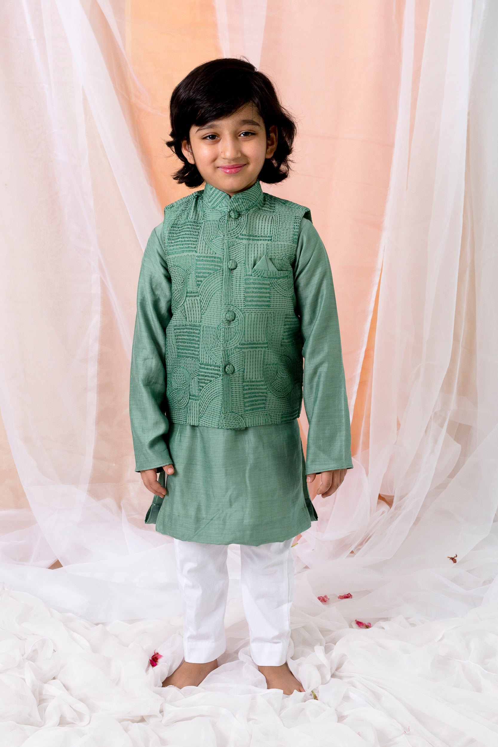 Cotton Silk Kurta With Thread Work Jacket