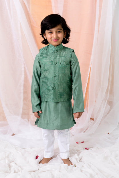 Cotton Silk Kurta With Thread Work Jacket