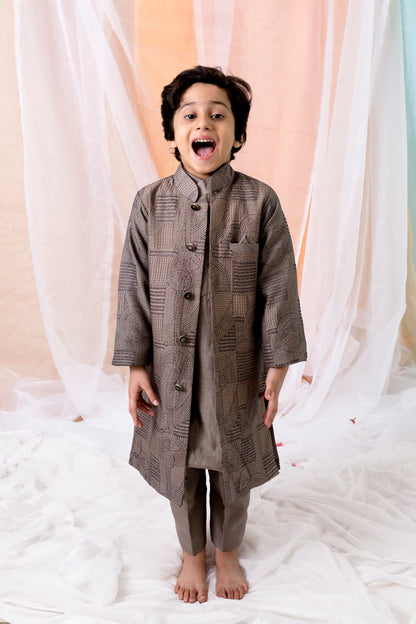 Cotton Silk Sherwani With Matching Kurta And Pants