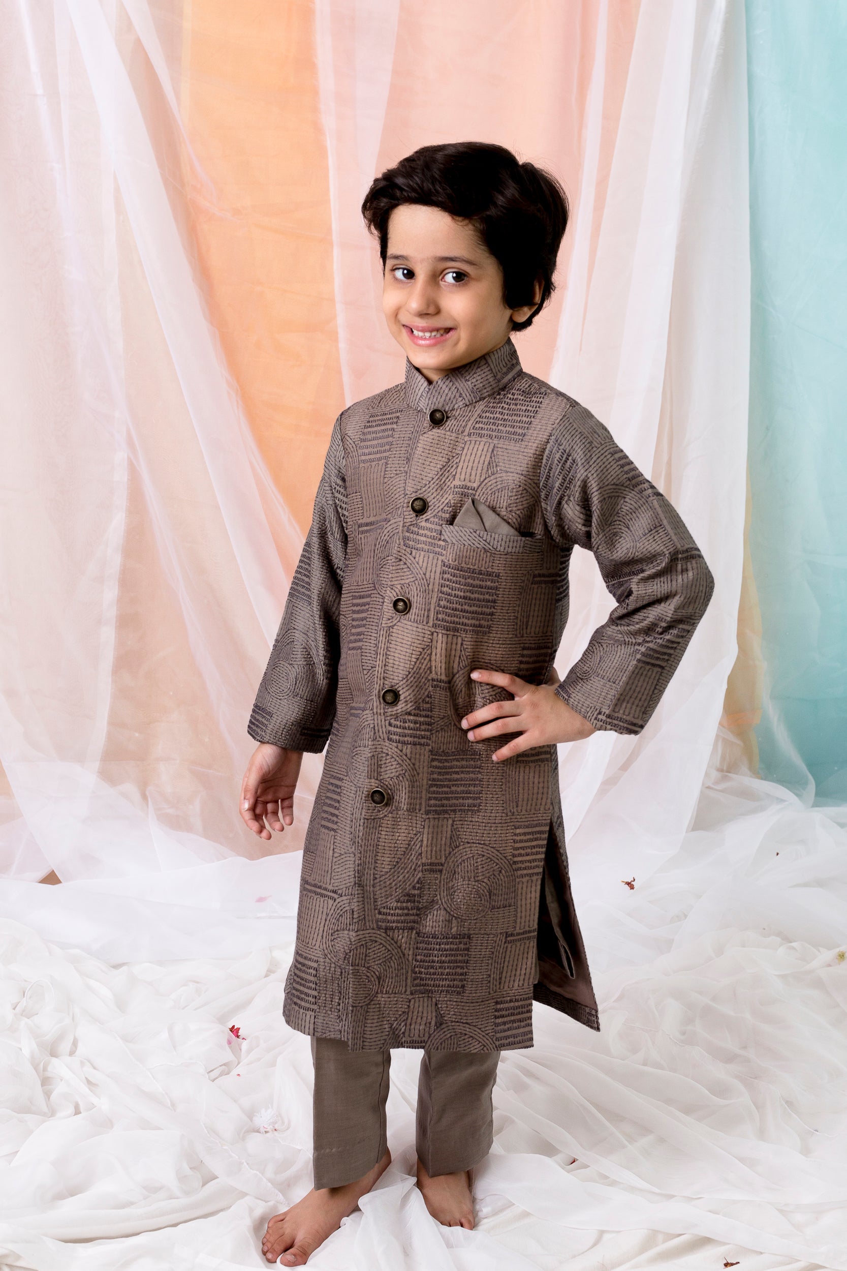 Cotton Silk Sherwani With Matching Kurta And Pants