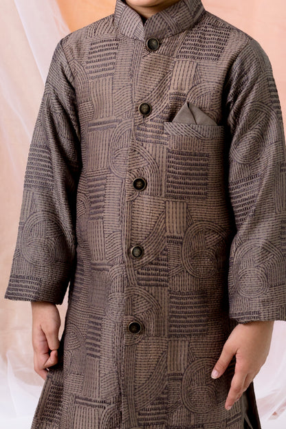Cotton Silk Sherwani With Matching Kurta And Pants