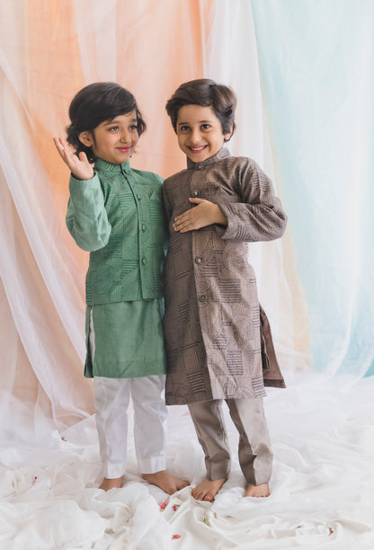 Cotton Silk Sherwani With Matching Kurta And Pants