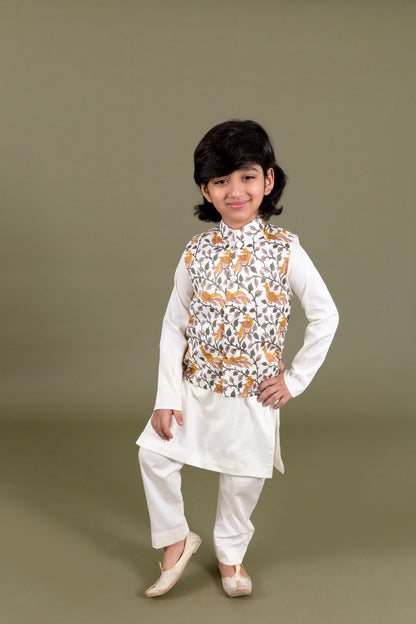 Kurta And Pants With Peacock Print Jacket