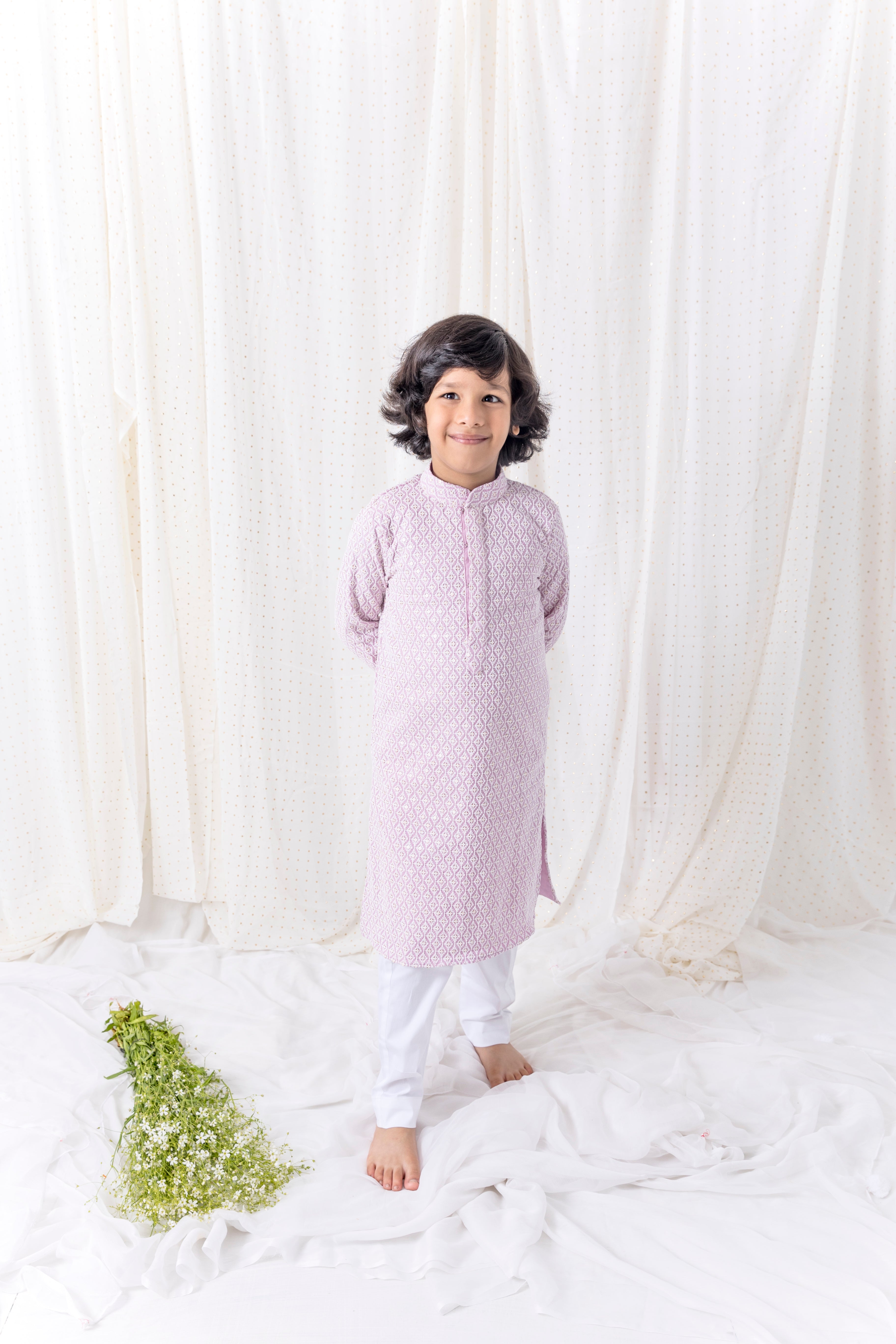 Lilac Sequin and Thread Work Kurta Set