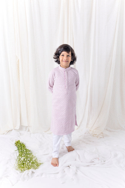 Lilac Sequin and Thread Work Kurta Set