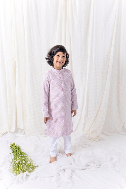 Lilac Sequin and Thread Work Kurta Set