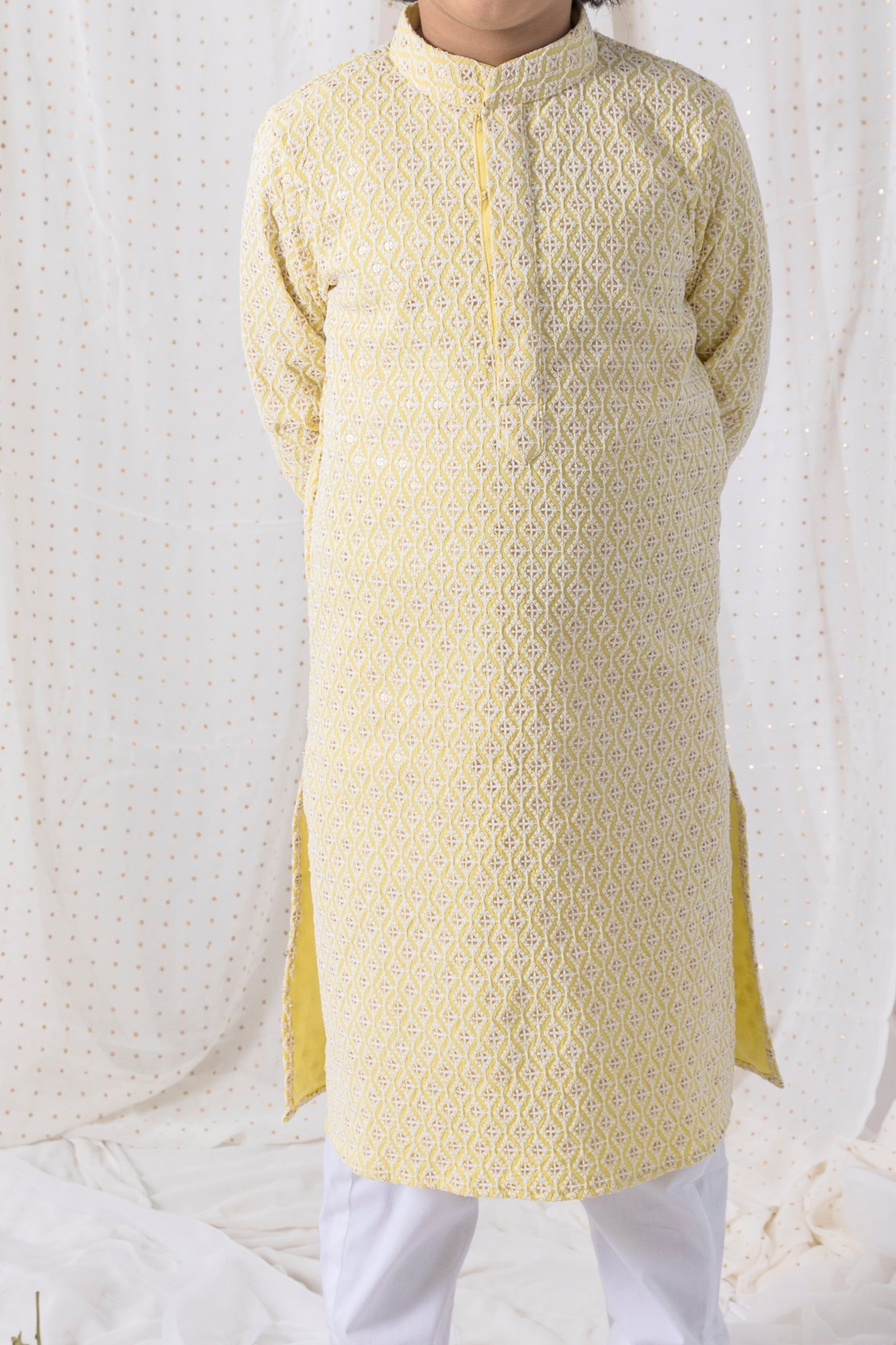 Lemon Sequin and Thread Work Kurta Set