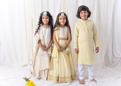 Lemon Sequin and Thread Work Kurta Set