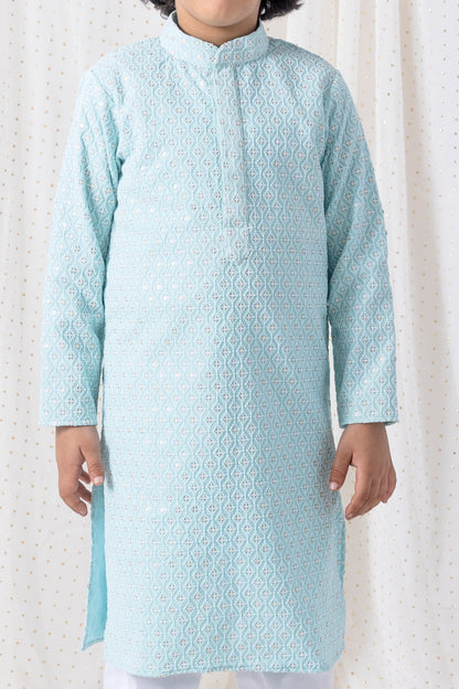 Ice Blue Sequin and Thread Work Kurta Set