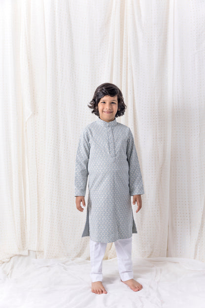 Grey Sequin and Thread Work Kurta Set