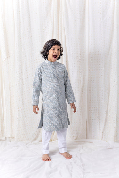 Grey Sequin and Thread Work Kurta Set