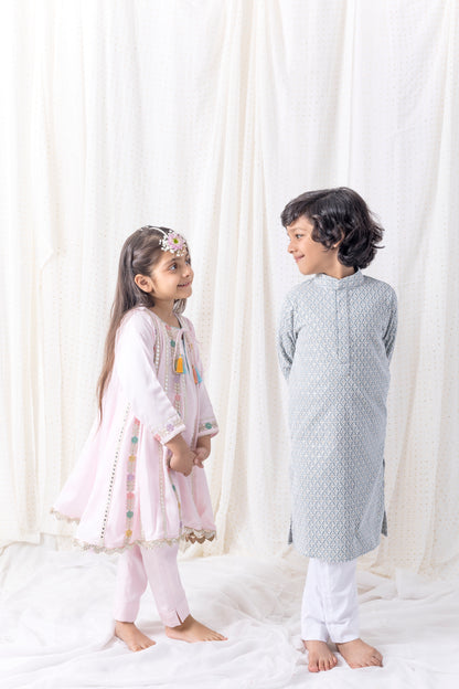 Grey Sequin and Thread Work Kurta Set