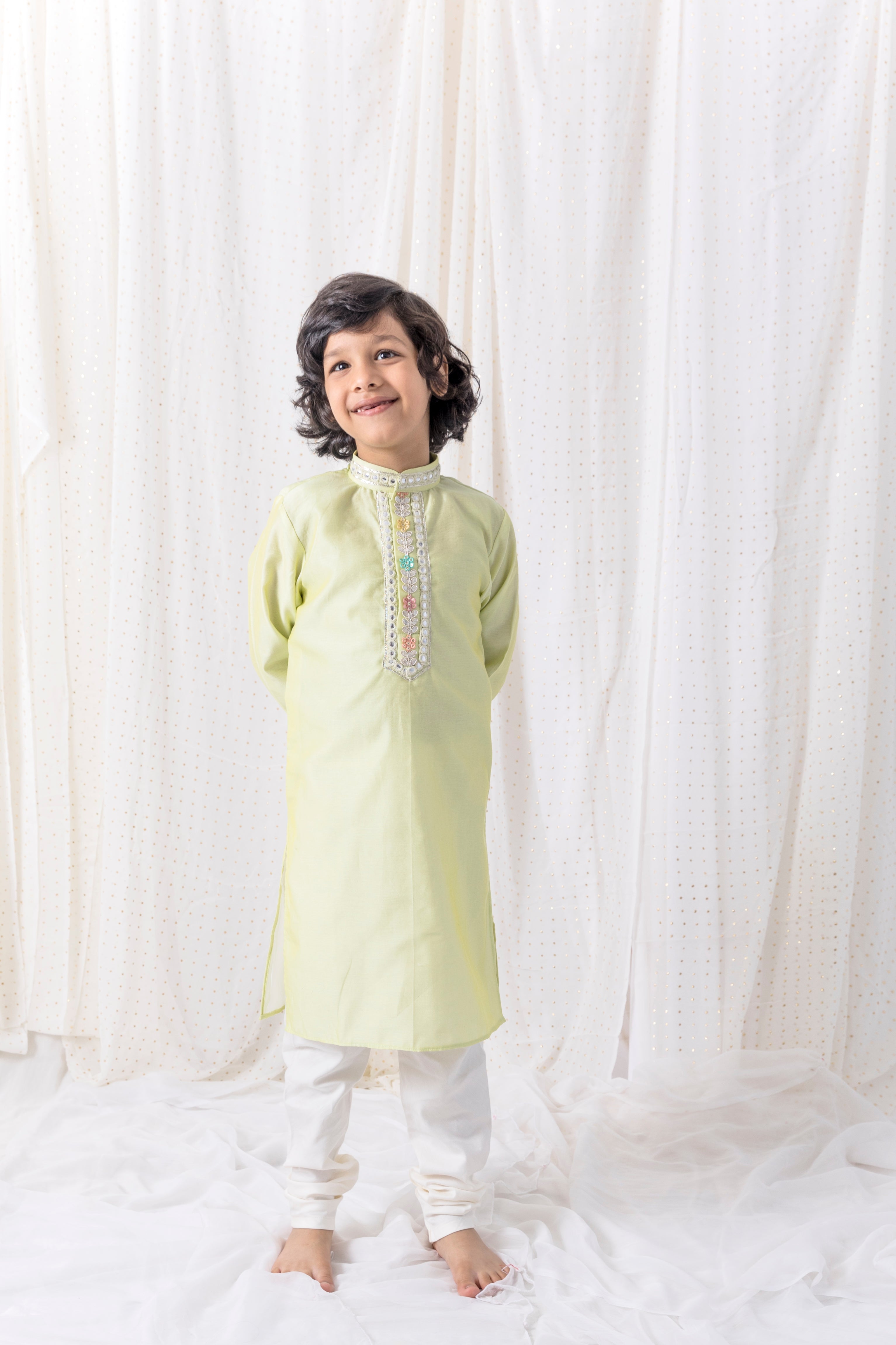 Pastel Green Kurta in Organza with Cotton Silk Pants