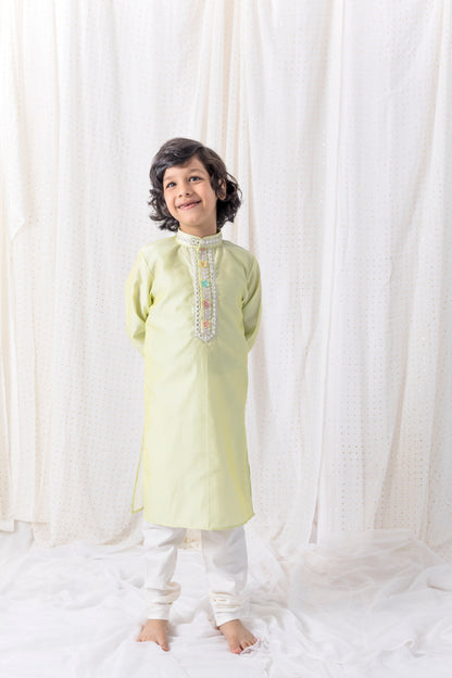 Pastel Green Kurta in Organza with Cotton Silk Pants