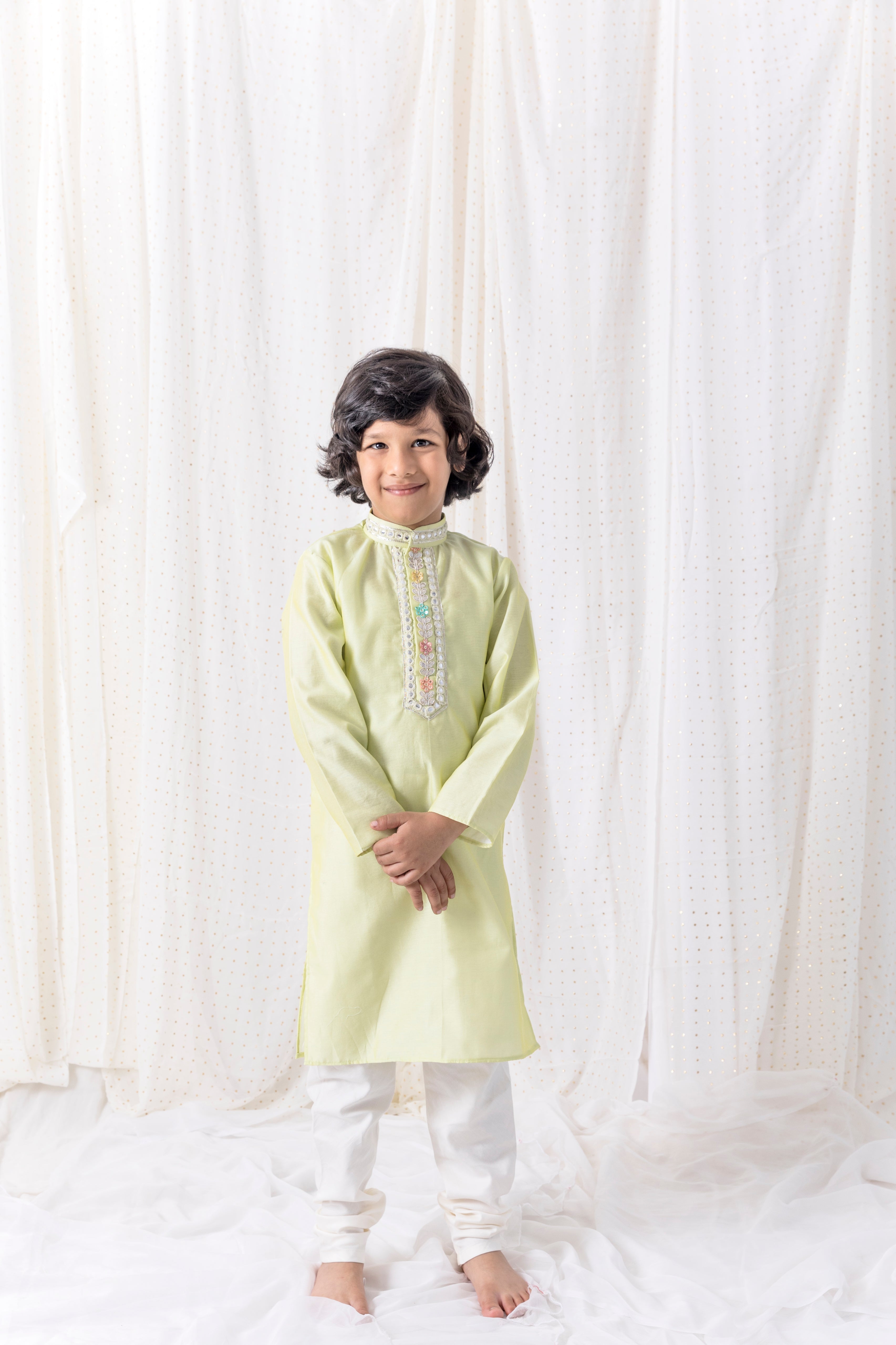Pastel Green Kurta in Organza with Cotton Silk Pants
