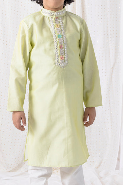 Pastel Green Kurta in Organza with Cotton Silk Pants