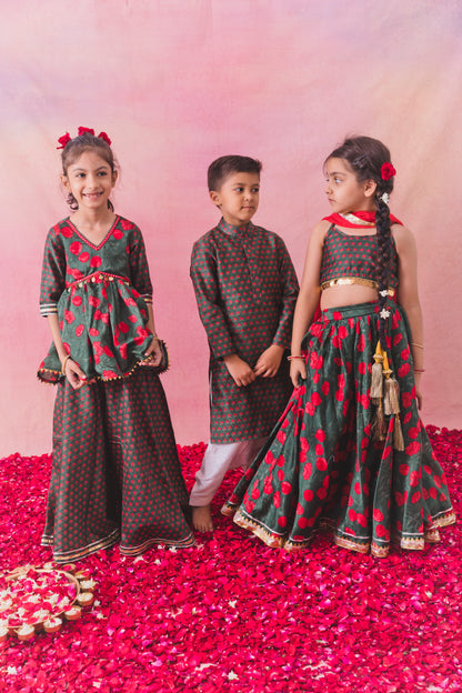 Green Chanderi Kurta With Salwar