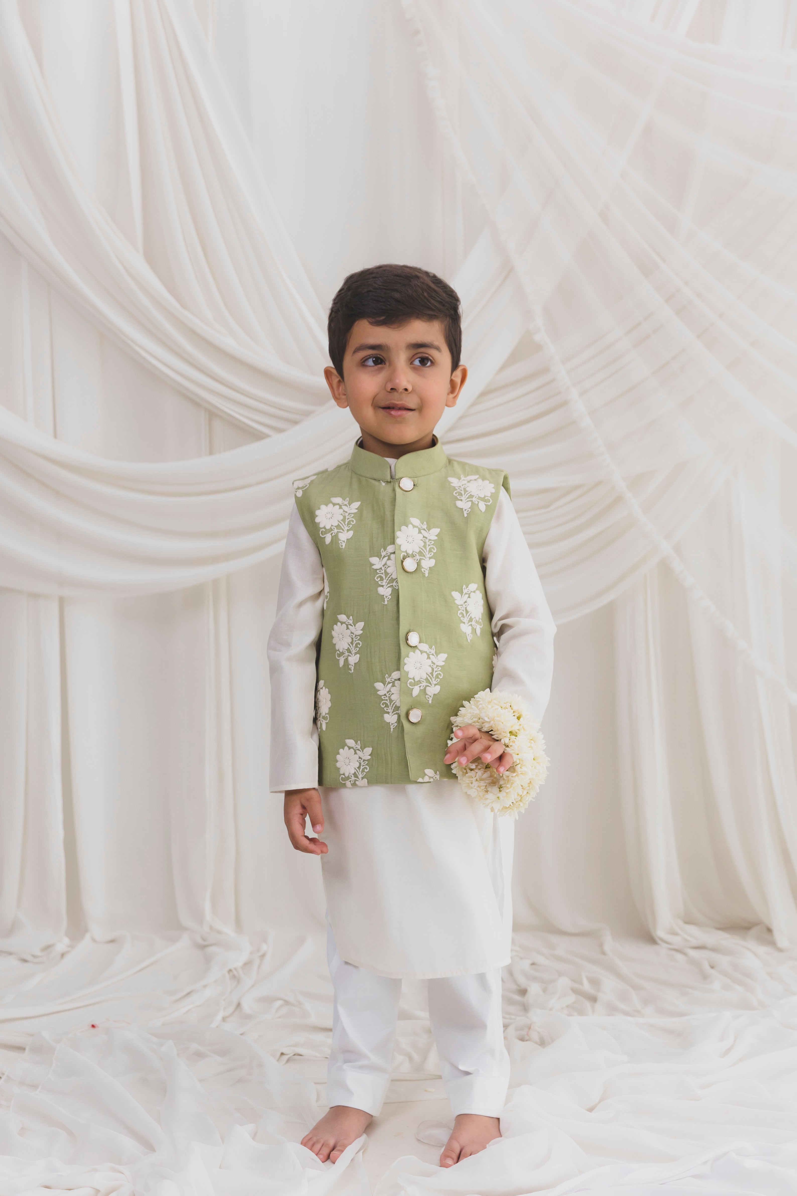 Green Bundi, chanderi kurta with pants