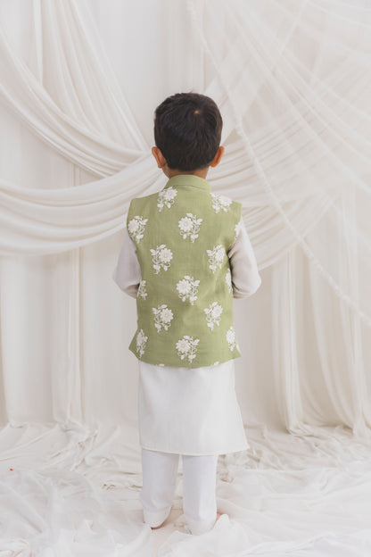 Green Bundi, chanderi kurta with pants