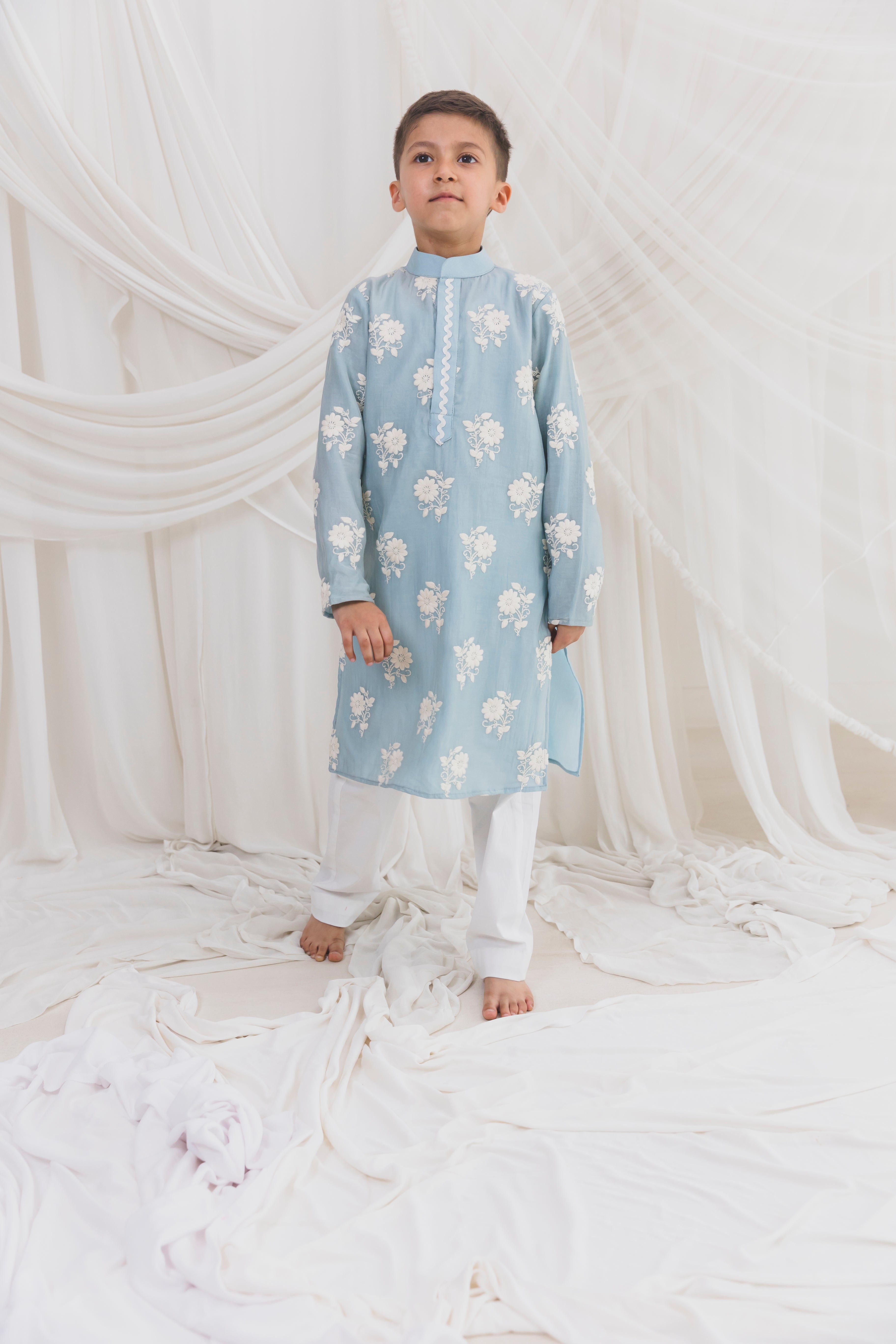 Blue Embroided Kurta with Pants