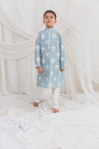 Blue Embroided Kurta with Pants