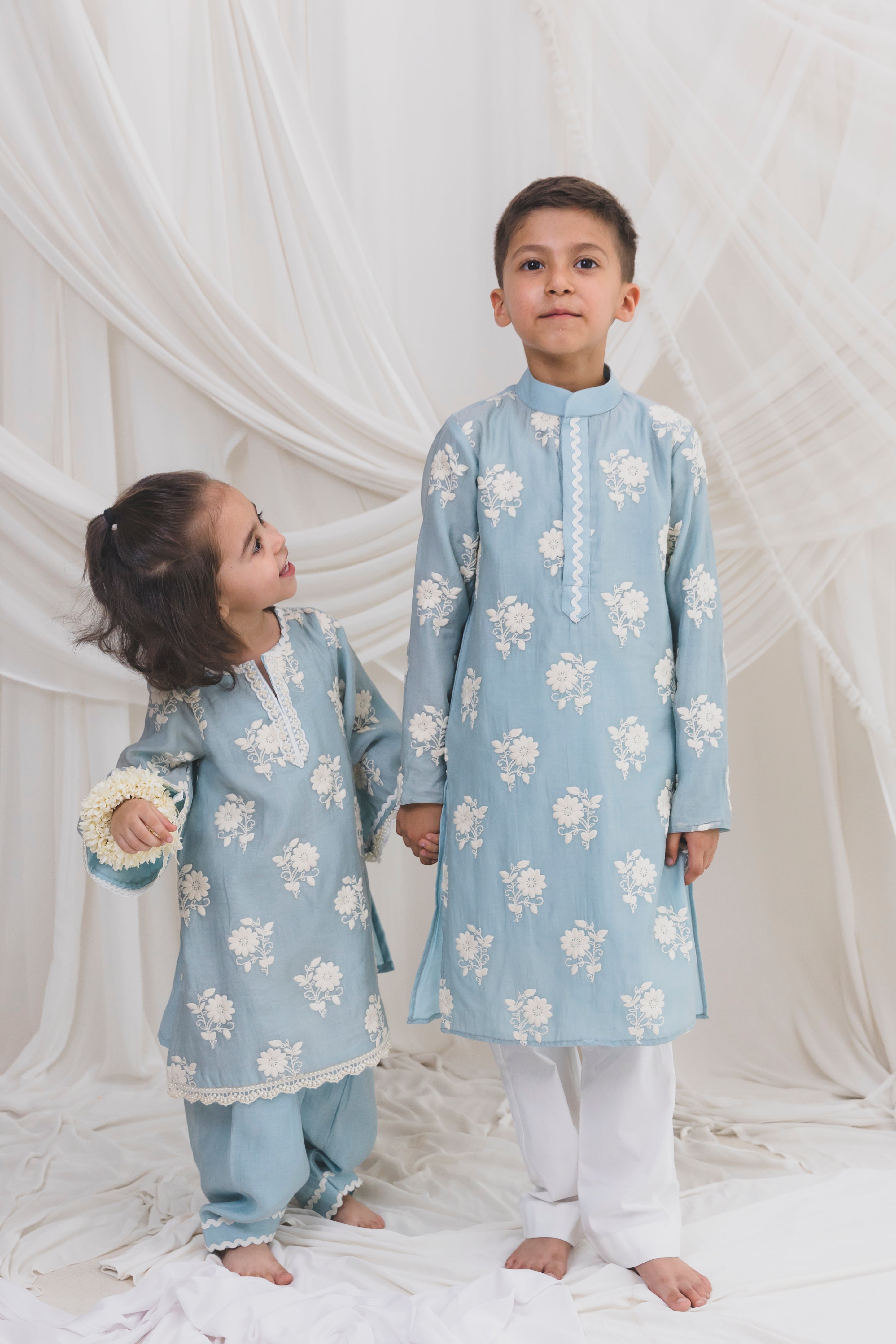 Blue Embroided Kurta with Pants