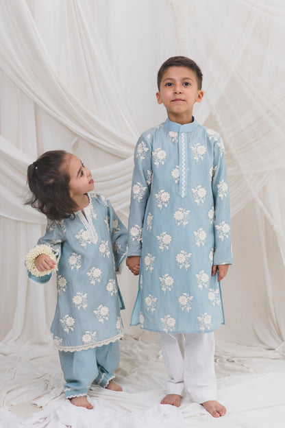 Blue Embroided Kurta with Pants