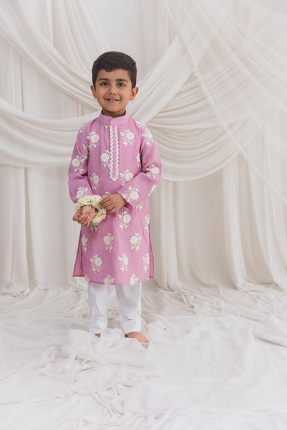 Pink Embroided kurta with Pants