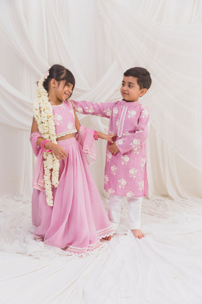 Pink Embroided kurta with Pants