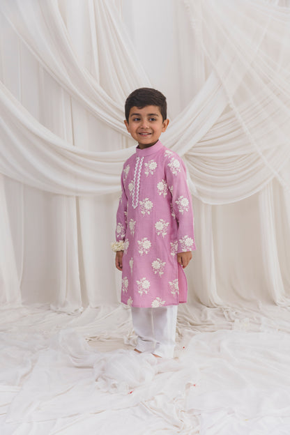 Pink Embroided kurta with Pants