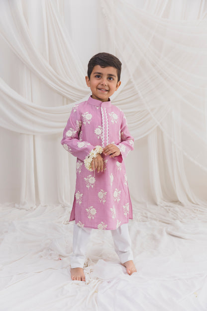 Pink Embroided kurta with Pants