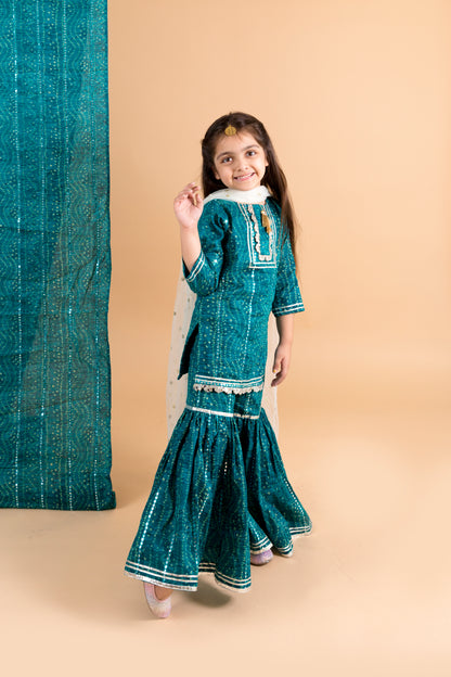 Blue Bandhni Shirt And Sharara