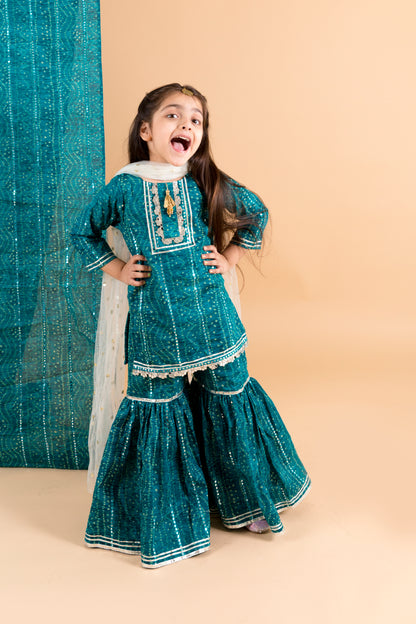 Blue Bandhni Shirt And Sharara