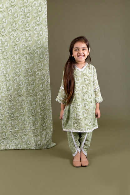 Green Muslin Kurta Dhoti Set