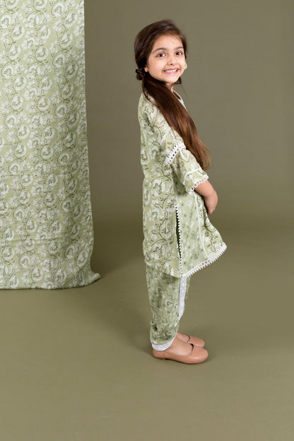 Green Muslin Kurta Dhoti Set