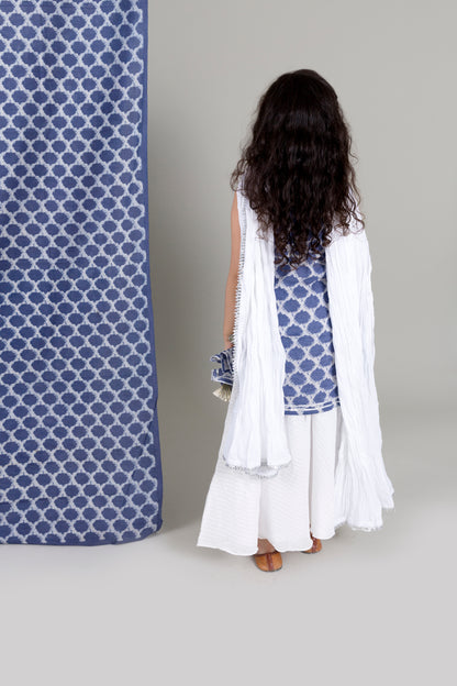 Indigo Kurta With Lurex Skirt And Crushed Mulmul Dupatta