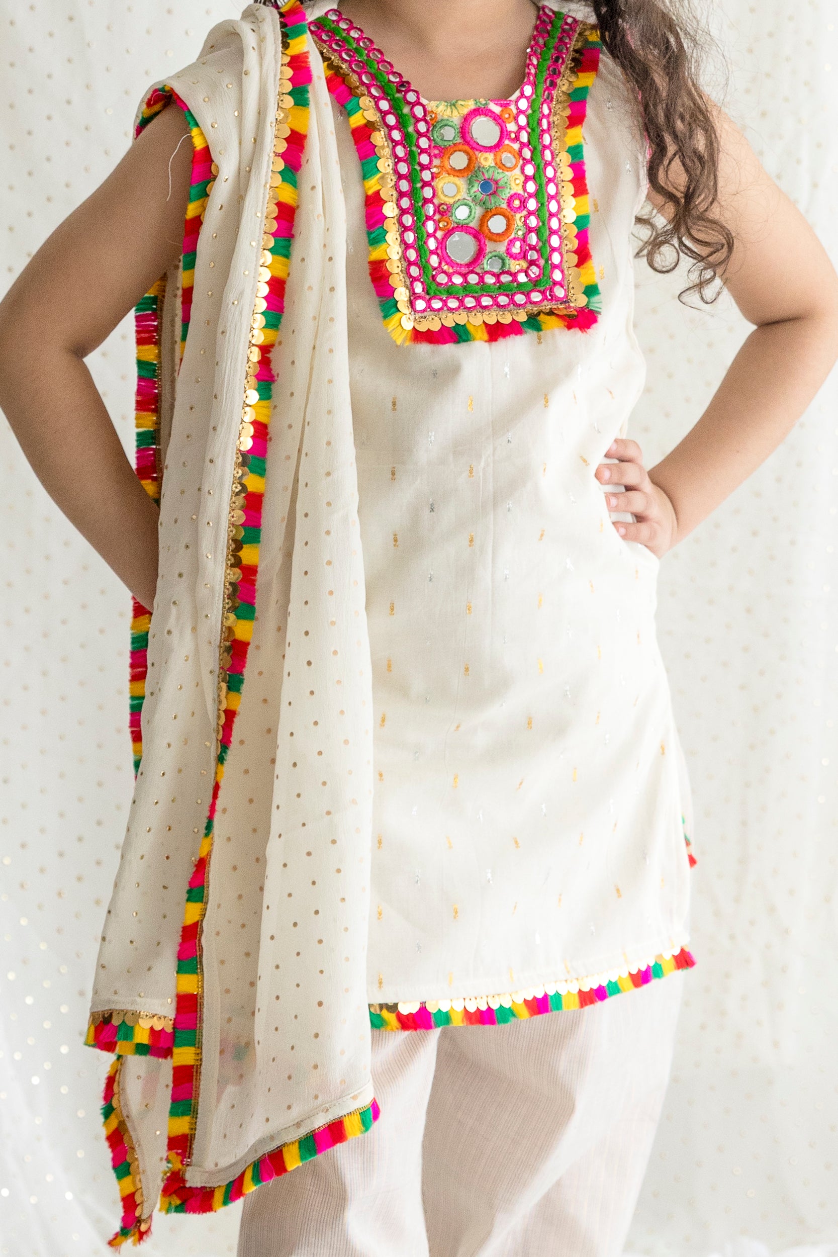 Mutlicolor Mirror Work Kurta And Salwar