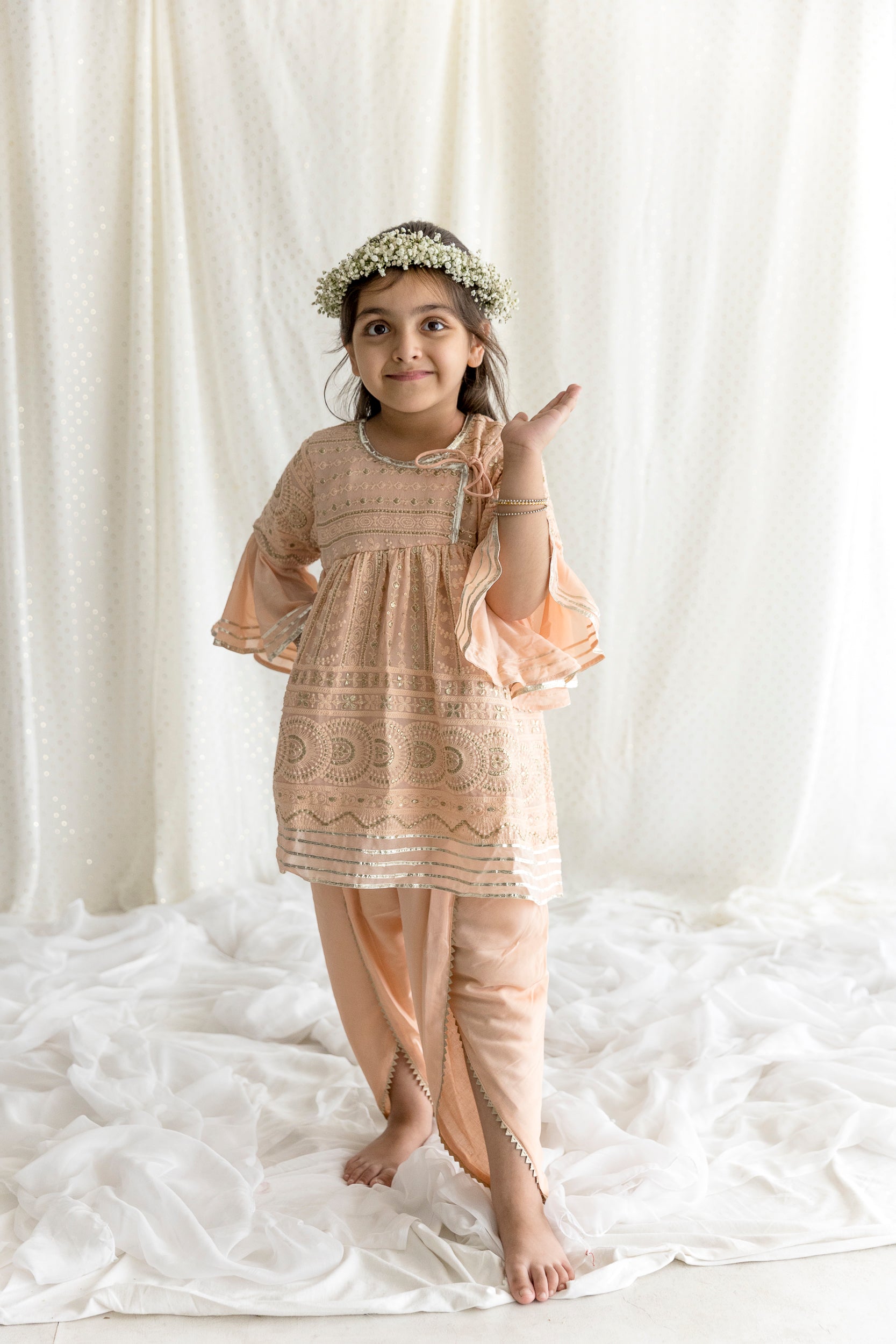 Peach Chikankari Top With Dhoti