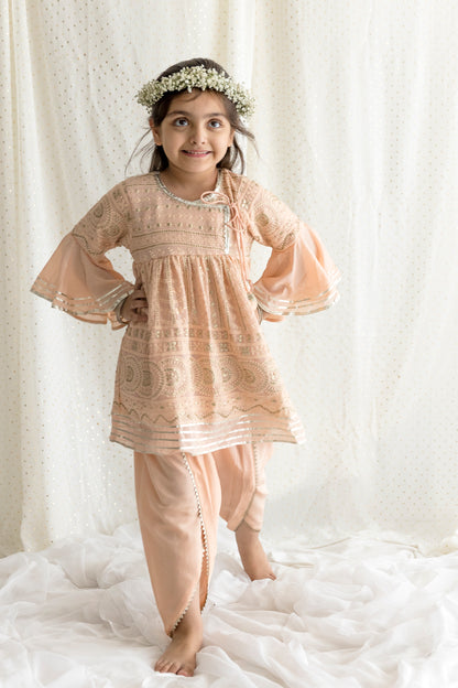 Peach Chikankari Top With Dhoti