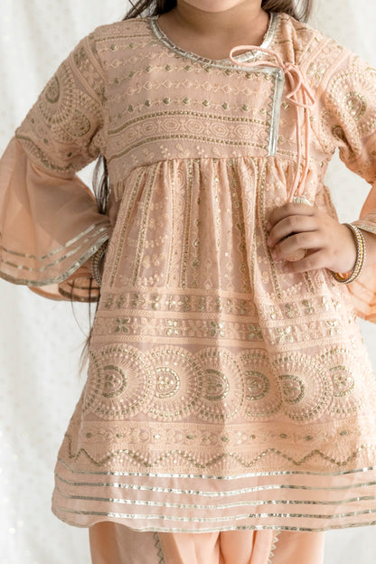 Peach Chikankari Top With Dhoti