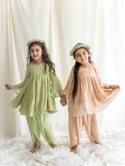 Peach Chikankari Top With Dhoti