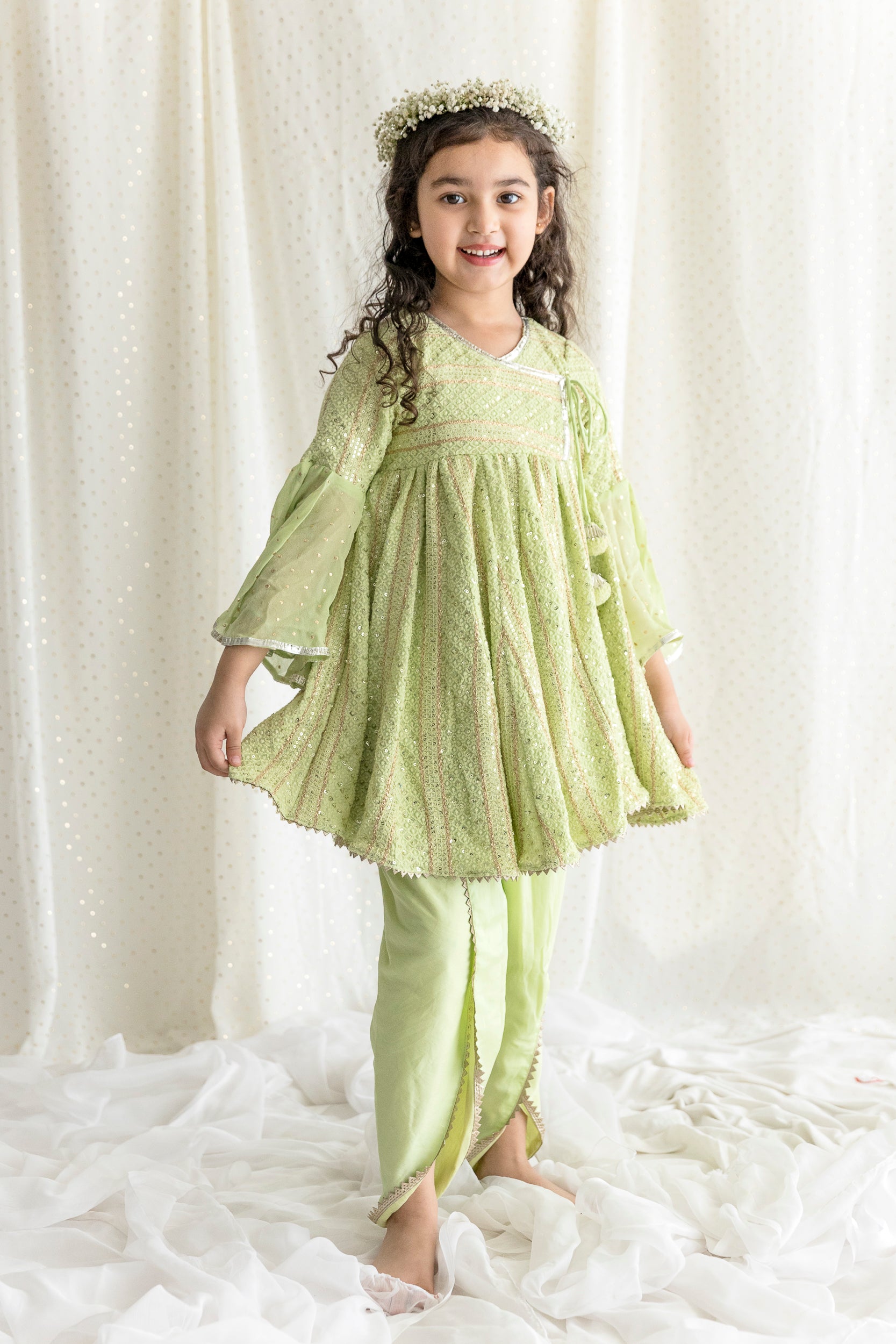 Green Chikankari Top With Dhoti