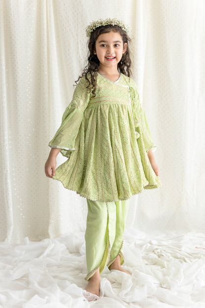 Green Chikankari Top With Dhoti