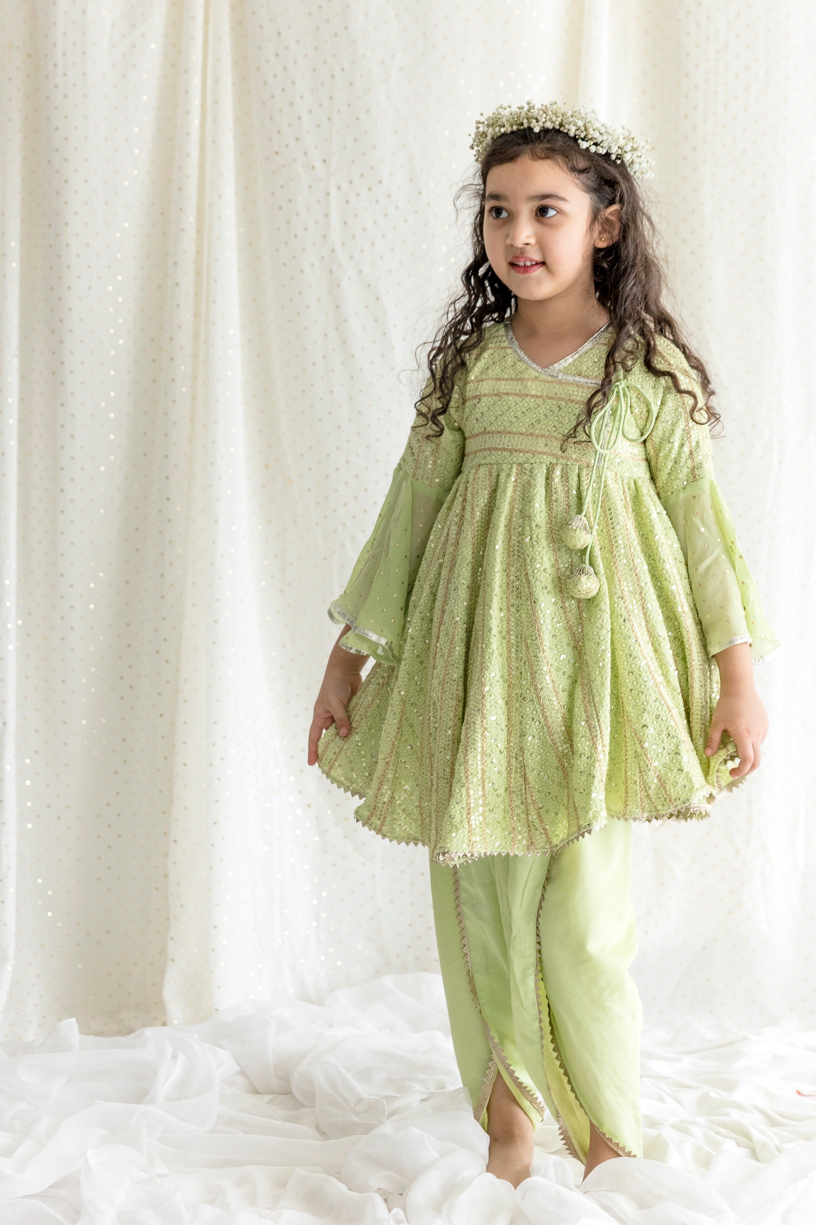 Green Chikankari Top With Dhoti