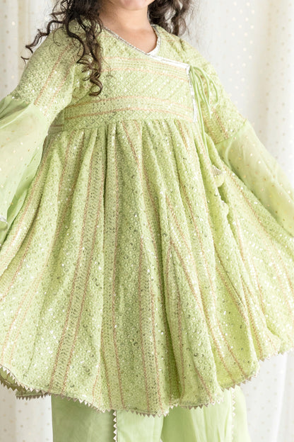 Green Chikankari Top With Dhoti