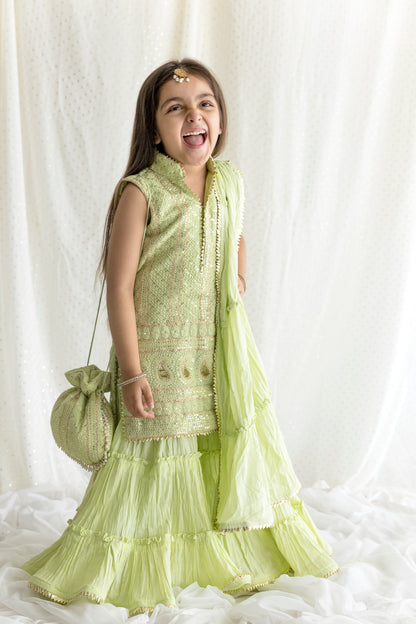 Green Chikankari Top With Mulmul Sharara