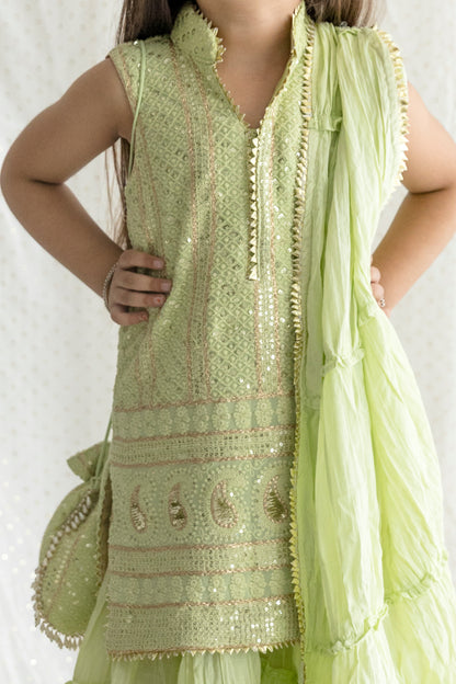 Green Chikankari Top With Mulmul Sharara
