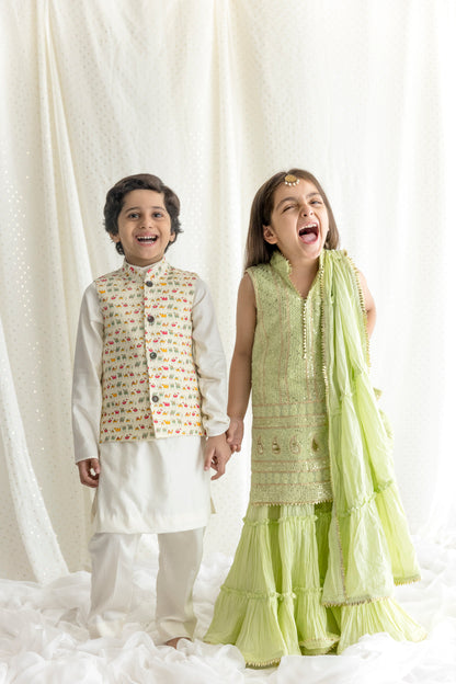 Green Chikankari Top With Mulmul Sharara