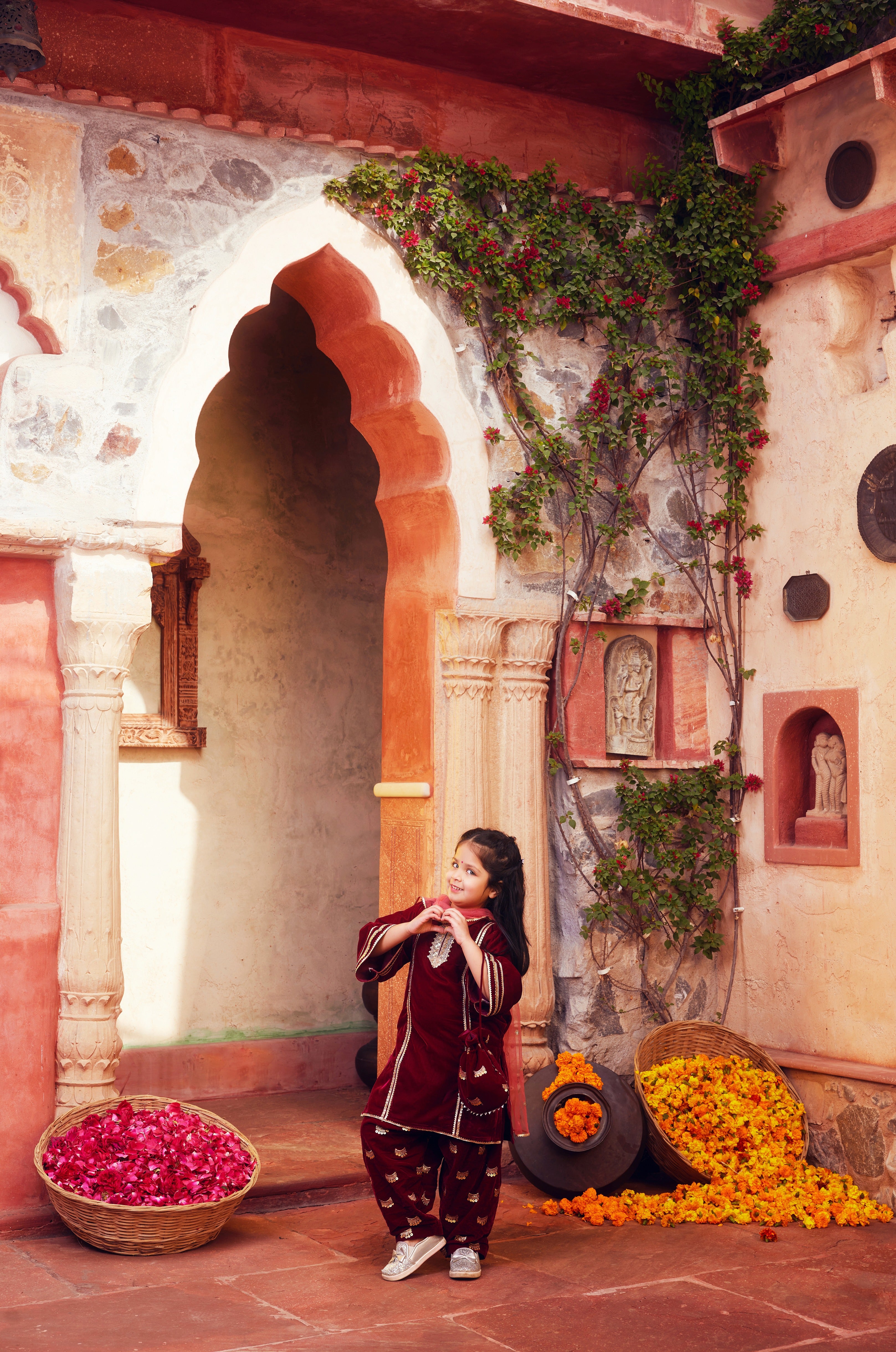 Maroon kurta with matching salwar and dupatta